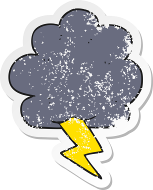 Bir insan tarafından çizilmiş bir karikatür gökgürültüsü çıkartması.