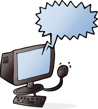 bir insan tarafından çizilmiş konuşma baloncuklu çizgi film bilgisayarı