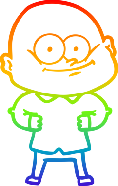 Gökkuşağı gradyan çizgi çizimi bir insan tarafından çizilmiş kel bir adamın çizimi