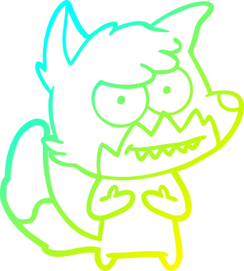 Bir insan tarafından çizilmiş sırıtan bir tilkinin soğuk çizgi çizimi