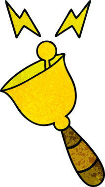 Bir insan tarafından çizilmiş çınlayan el çanının retro grunge desenli karikatürü.