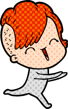 Bir insan tarafından çizilmiş mutlu hippi kız çizgi filmi.