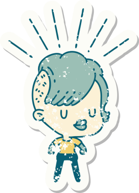 Bir insan tarafından çizilmiş dövme stili hippi bir kızın eski bir çıkartması.