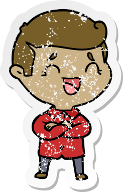 Bir insan tarafından çizilmiş gülen bir karikatür çıkartması.