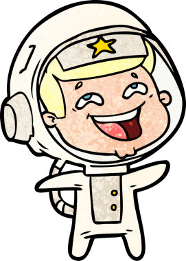 Bir insan tarafından çizilmiş gülen astronot çizgi filmi.