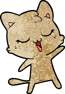 Bir insan tarafından çizilmiş mutlu çizgi film kedisi.