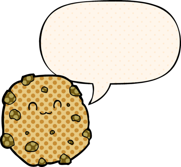 Bir insan tarafından çizilmiş çizgi roman tarzında konuşma baloncuklu çizgi film bisküvisi.