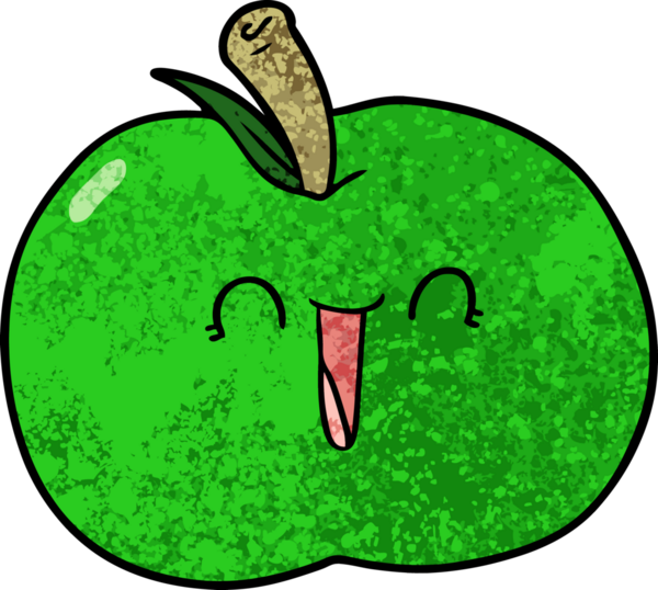 Bir insan tarafından çizilmiş gülen elma çizgi filmi.