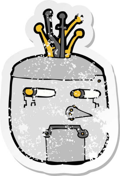 Bir insan tarafından çizilmiş robot kafanın gerilimli retro yapıştırması