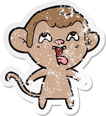 Bir insan tarafından çizilmiş çılgın bir çizgi maymunun sıkıntılı çıkartması.