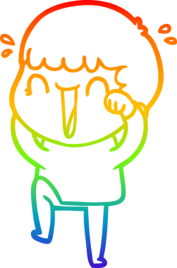 Gökkuşağı gradyan çizgisi bir insan tarafından çizilmiş gülen bir karikatür adamın çizimi