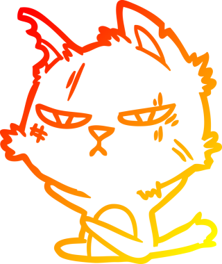 Bir insan tarafından çizilmiş sert bir çizgi film kedisinin sıcak çizgi çizimi