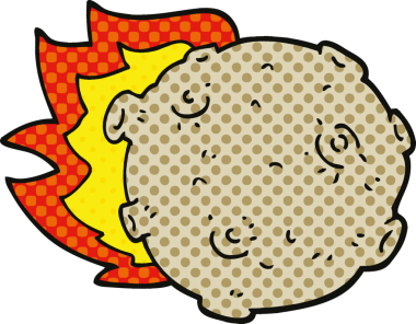 Bir insan tarafından çizilmiş çizgi roman tarzı asteroid.