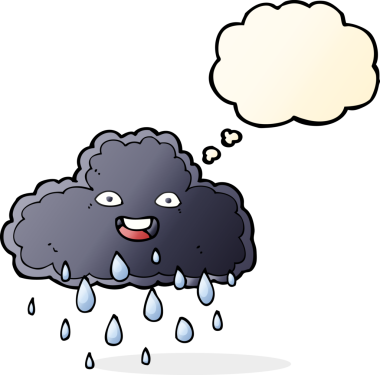 Bir insan tarafından çizilmiş düşünce baloncuklu karikatür yağmur bulutu