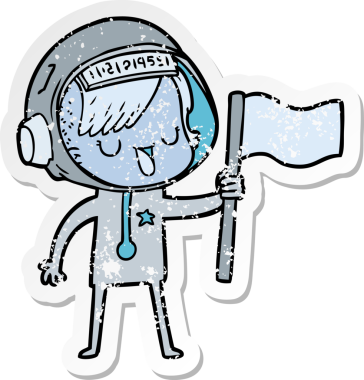 Bir insan tarafından çizilmiş karikatür astronot kadının sıkıntılı çıkartması.