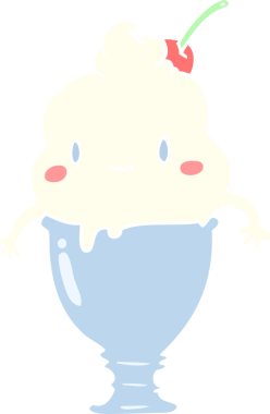 Bir insan tarafından çizilmiş şirin düz renkli çizgi film dondurması.