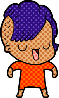 Bir insan tarafından çizilmiş hippi saç kesimli sevimli bir çizgi film kızı.