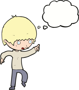 Çizgi film endişeli çocuk bir insan tarafından çizilmiş düşünce balonuyla işaret ediyor.