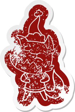 Bir insan tarafından çizilmiş Noel Baba şapkası giymiş tilki çıkartması.