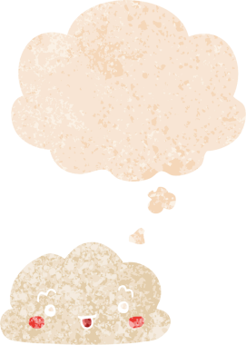 Düşünce baloncuklu karikatür bulutu grunge sıkıntılı retro desen bir insan tarafından çizilmiş