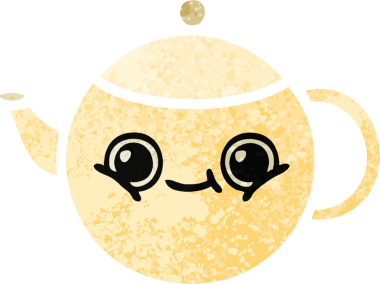 Bir insan tarafından çizilmiş çay demliğinin retro çizim tarzı karikatürü.