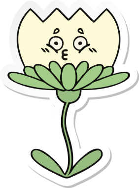 Bir insan tarafından çizilmiş şirin bir karikatür çiçeğinin çıkartması.