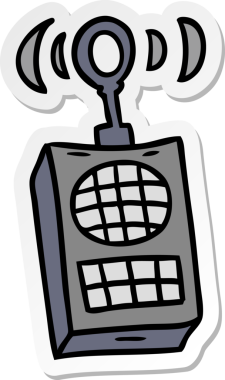 Bir insan tarafından çizilmiş bir telsizin el çizimi karikatürü.