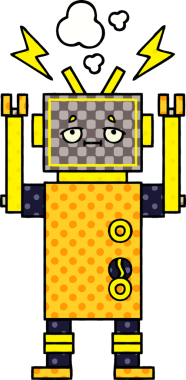 Bir insan tarafından çizilmiş arızalı bir robotun çizgi roman tarzı