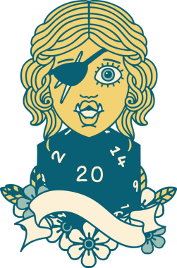 Retro Dövme Biçimi Bir insan tarafından çizilmiş 20 zarlı yarı ork