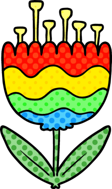 Bir insan tarafından çizilmiş karikatür desenli çiçek.