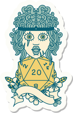 Bir insan tarafından çizilmiş doğal 20 zarlı bir insan barbarının çıkartması.