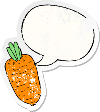 Konuşma baloncuğu olan karikatür sebzesi bir insan tarafından çizilmiş sıkıntılı eski bir çıkartma