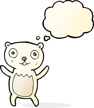 Bir insan tarafından çizilmiş düşünce baloncuklu kutup ayısı yavrusu.