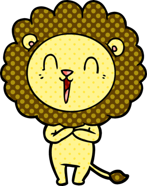 Bir insan tarafından çizilmiş gülen aslan çizgi filmi.