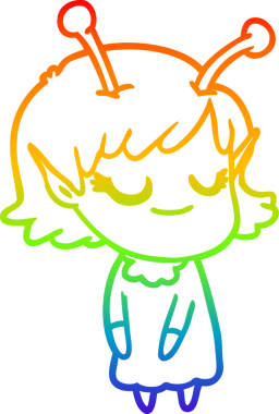 Bir insan tarafından çizilmiş gülümseyen uzaylı kız çizgi filmi.