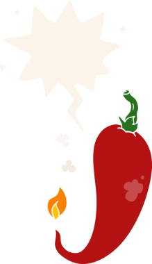 bir insan tarafından çizilmiş, konuşma baloncuklu kırmızı biber çizgi filmi.