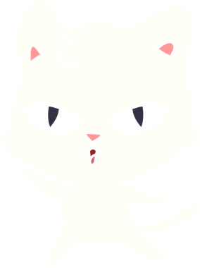 Bir insan tarafından çizilmiş düz renkli çizgi film kedisi