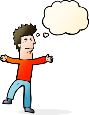 Bir insan tarafından çizilmiş düşünce baloncuğu olan stresli bir adam.