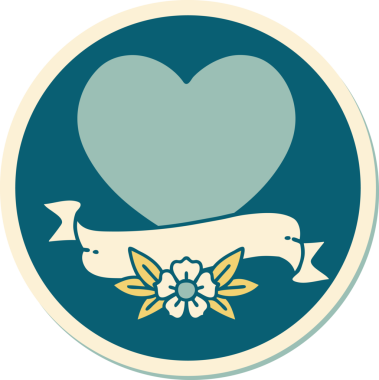 Bir insan tarafından çizilmiş geleneksel bir kalp ve bayrak stili dövme çıkartması.