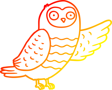 Bir insan tarafından çizilen çizgi film baykuşunun sıcak çizgi çizimi