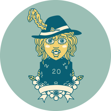 Retro Dövme Biçimi Bir insan tarafından çizilmiş 20 zarlı yarım ork ozanı