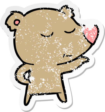 Bir insan tarafından çizilmiş mutlu çizgi film ayısının sıkıntılı çıkartması.