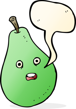 Bir insan tarafından çizilmiş konuşma baloncuklu armut.