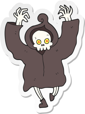 Bir insan tarafından çizilmiş, dans eden bir iskeletin çıkartması.