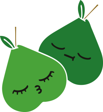 Bir insan tarafından çizilmiş armutun düz renkli retro karikatürü