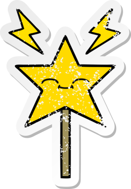 Bir insan tarafından çizilmiş sevimli bir çizgi film sihirli değneğinin sıkıntılı çıkartması.