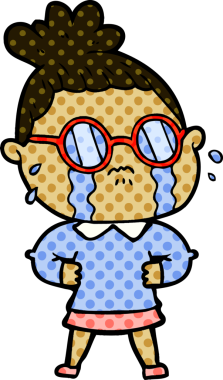 Bir insan tarafından çizilmiş gözlüklü, ağlayan bir kadın.