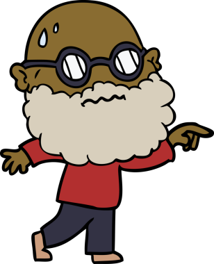 Çizgi film endişeli sakallı ve gözlüklü bir adam bir insan tarafından çizilmiş.