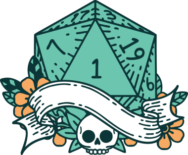 Retro Dövme Biçimi Doğal Bir d20 zar bir insan tarafından çizildi