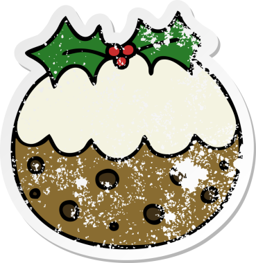 Bir insan tarafından çizilmiş garip bir el çizimi Noel pudinginin sıkıntılı çıkartması.